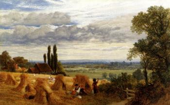 弗雷德裡尅 威廉 休謨 Hulme Frederick William Harvesting Near Newark Priory Ripley Surrey